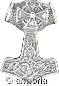 Pendentif Marteau de Thor orné d'une croix en argent
