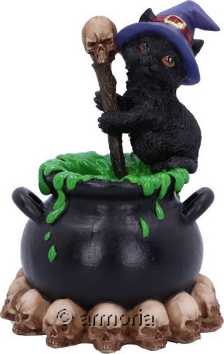 Figurine Chat Noir Sorcier sur un Chaudron 