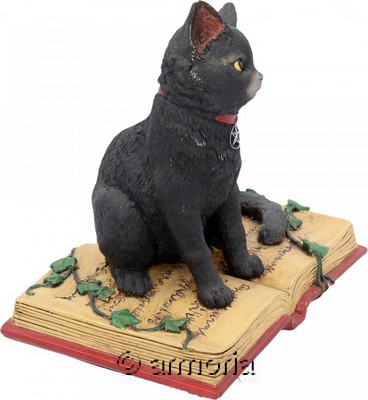Figurine Chat noir au pentacle assis sur Livre