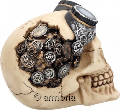 Crâne steampunk avec lunettes Googles et Mécanisme
