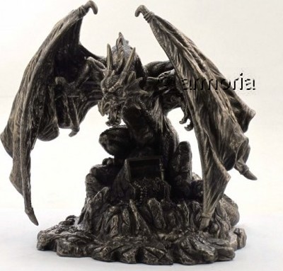 Figurine Dragon sur Rocher en résine aspect bronze