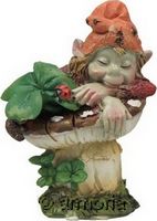 Figurine Pixie endormi sur Champignon avec Trèfles à 4 Feuilles