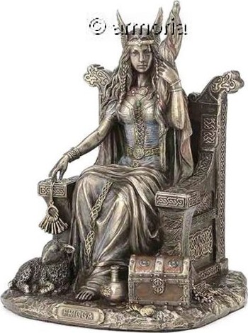 Figurine déesse Frigga sur son trône aspect bronze 