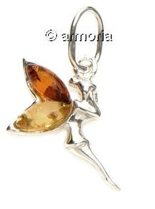 Pendentif Fée en argent avec Ailes en Ambre bicolores 