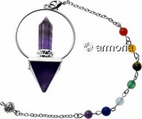 Pendule Energie en Améthyste et perles chakras 