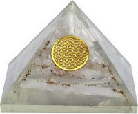 Pyramide Fleur de Vie en orgonite et sélénite