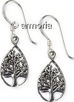 Boucles d'oreilles Arbre de Vie ovales en argent, 1.3 cm