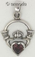 Pendentif Claddagh en argent, coeur rouge