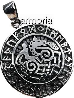 Pendentif Sleipnir et Futhark en argent