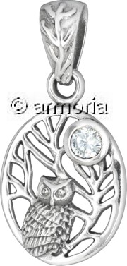 Pendentif Chouette sur branche en argent orné d'un cristal