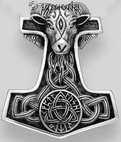 Pendentif Marteau de Thor, Tête de Bélier, Triquetra et runes en argent
