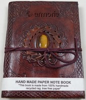 Grimoire en cuir avec oeil de tigre 11 x 15 cm