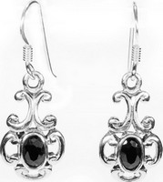 Boucles d'Oreilles Médiévales avec Cristal Noir en argent 