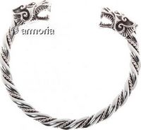 Bracelet Torque Viking Têtes de Loup gueule ouverte grand modèle en argent