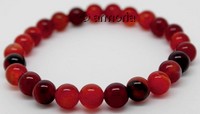 Bracelet de Perles en Agathe rubanée rougeâtre 8 mm Taille Large 