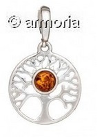 Pendentif Arbre de Vie en argent avec Cabochon en Ambre Cognac 