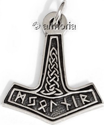 Pendentif Marteau de Thor avec Entrelacs et Runes 