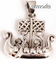 Pendentif Bateau Viking et personnages en argent