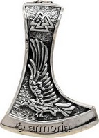 Pendentif Hache Aigle, Loup et Valknut en argent