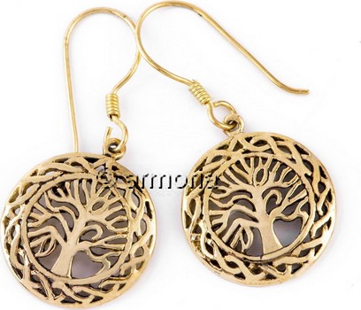 Boucles d'oreilles Arbre de Vie Celte cerclé d'Entrelacs en bronze 