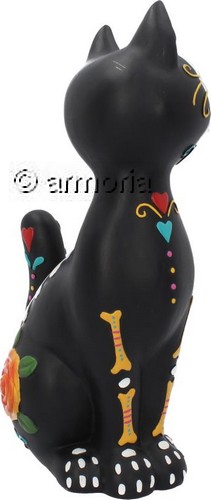Figurine Chat noir assis décoré de Fleurs