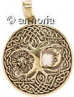 Pendentif Arbre de Vie, soleil et lune en bronze 