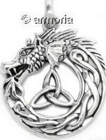 Pendentif Dragon cerclé entrelacs et Triquetra en argent