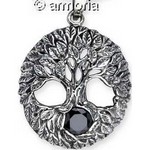 Pendentif Arbre de Vie en argent et cristal noir