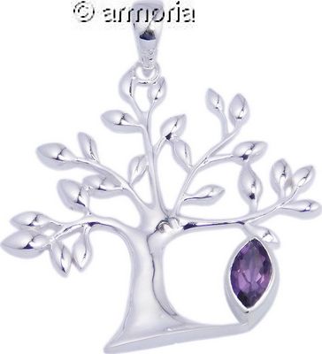 Pendentif Arbre en argent avec goutte en améthyste