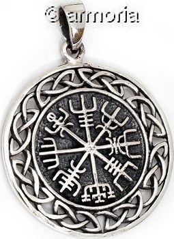 Pendentif Boussole Vegvisir cerclé d'entrelacs en argent, 3 cm