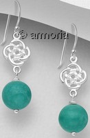 Boucles d'Oreilles Noeud Celte en argent et Boule en turquoise reconstituée