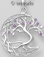 Pendentif Arbre de Vie et Lune Celte en argent avec cristaux