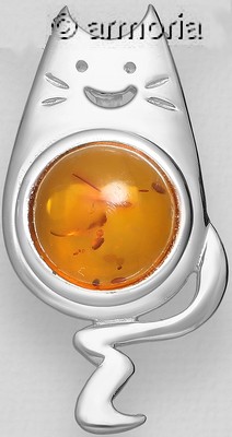 Pendentif Chat en argent avec ambre