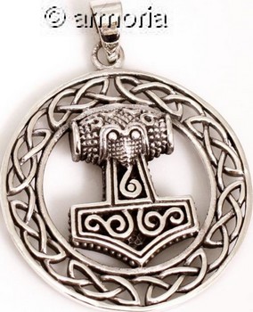 Pendentif Marteau de Thor Volutes cerclé d'entrelacs en argent 